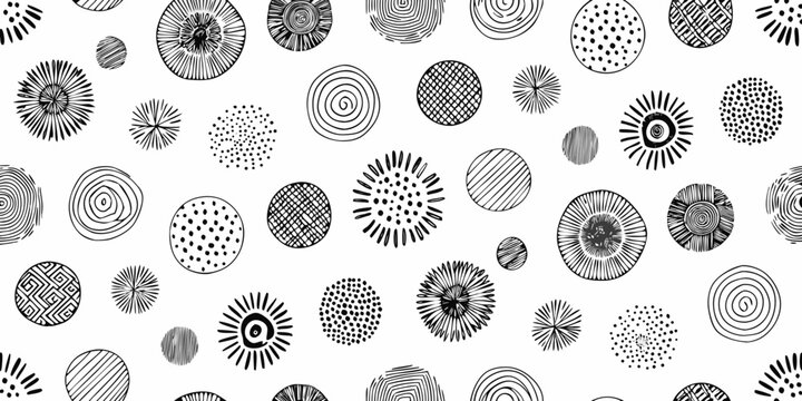Abstract pattern of hand drawn black and white organic shapes and lines