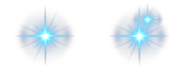 Blue Starburst Lens Flare Light Effects Set with Glow on Transparent Background © Ansar45