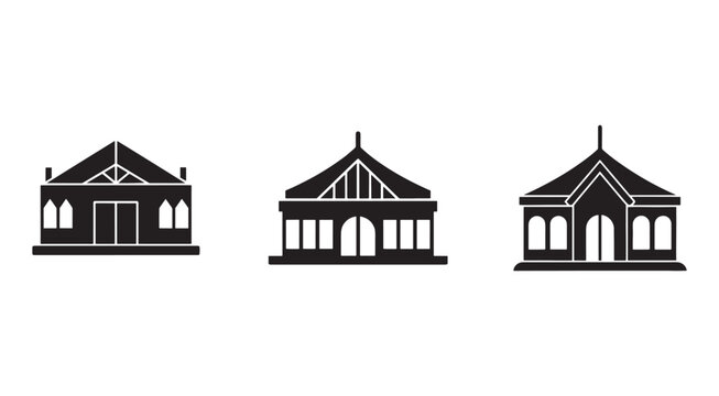 Set of simple house silhouettes in various architectural styles on white background  simple homes