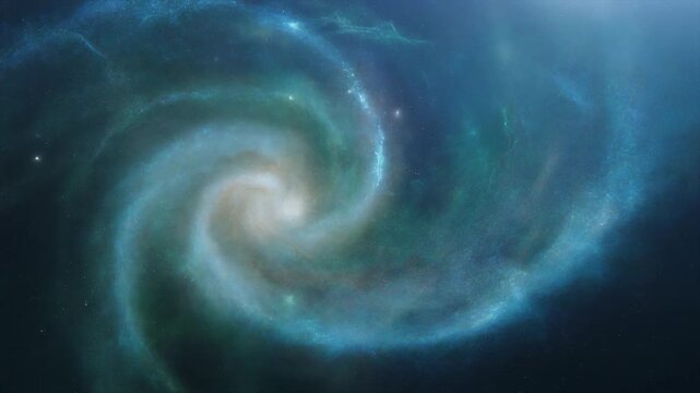 Blue green nebula mist swirling circular atmospheric pattern slight rotational drift cosmic cinematic ambience