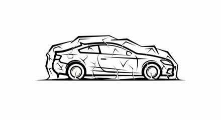 Naklejka premium Stylized outline of a car covered in a cracked, crumpled material