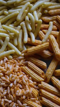 Assorted Indian Snacks Mixture with Corn Puffs and Puffed Rice