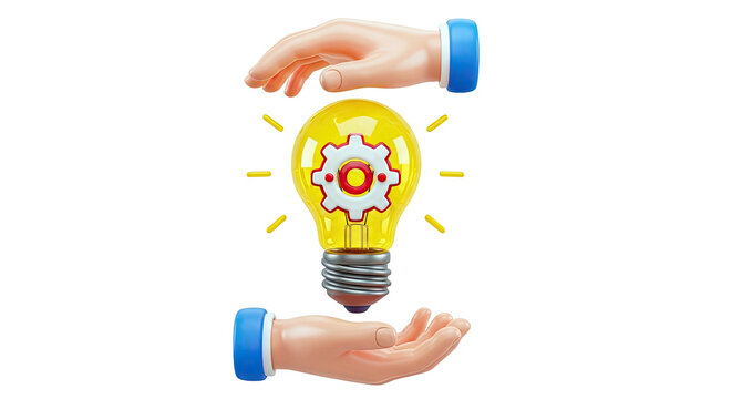 Hands holding lightbulb with gear inside
