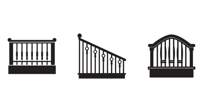 Set of three different railing designs for stairs and balconies with various shapes and patterns  home and building decorative elements