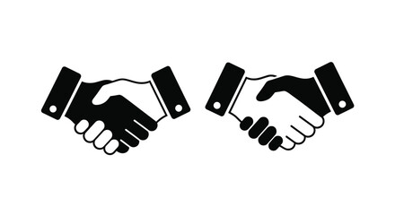 Fototapeta premium Two black handshakes depicted in a modern graphic style on transparent background silhouette