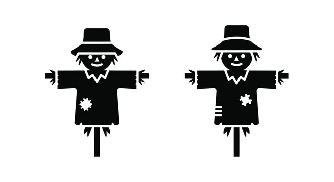 Two scarecrow icons simple design perfect for autumn themes on transparent background silhouette