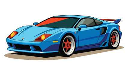 Obraz premium Bright blue sports car with orange accents parked on a flat surface with no background details showing