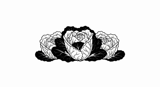 Three monochrome heads of cabbage arranged in a row