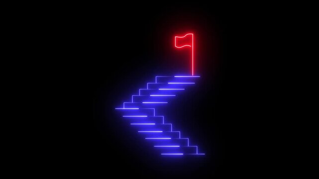 glowing neon colorful flag icon animation with modern digital design and bright light symbol on dark background