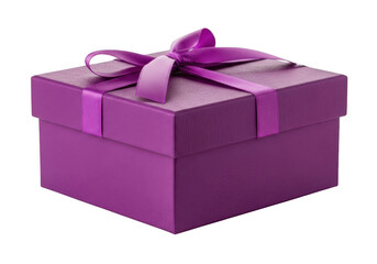 Obraz premium Purple gift box with ribbon isolated on transparent background