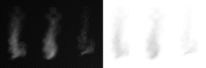 Set of realistic white and gray smoke or steam. Abstract smoke waves for light backdrops....