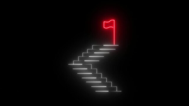 glowing neon colorful flag icon animation with modern digital design and bright light symbol on dark background