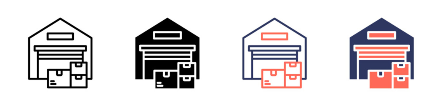 warehouse icon set multiple style collection