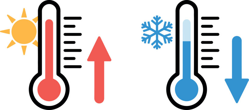 Thermometer temperature up and down icon, weather and climate vector symbol, heating and cooling indicator for UI design and digital applications