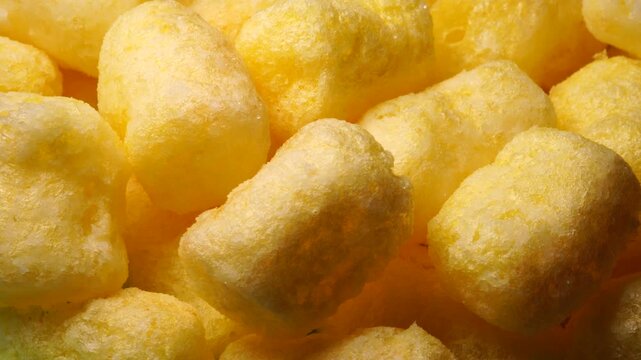 Corn sticks slowly sliding , close-up, texture, studio lighting.