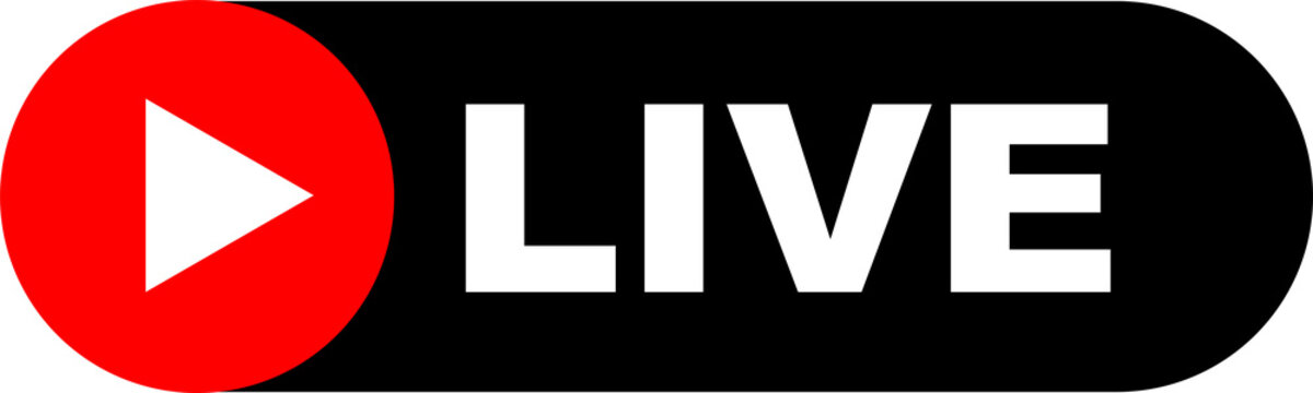 Red play button with live stream indicator isolated on transparent background