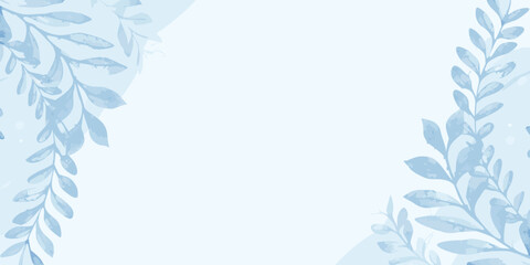 Delicate watercolor leaves create a light blue botanical frame © Mithun