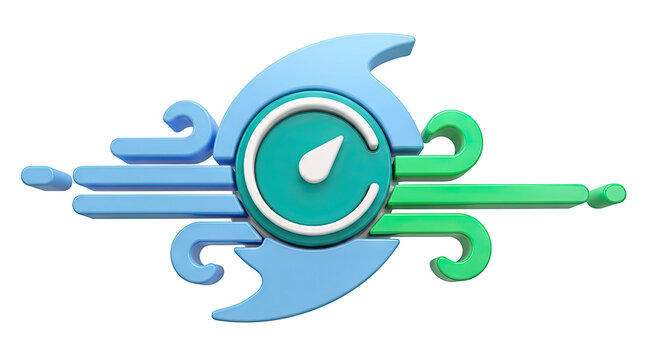 Stylized 3D Icon of Wind Meter with Flowing Lines