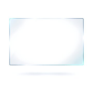 Floating glass frame with transparent edges and soft reflection, futuristic Ul style isolated on white background