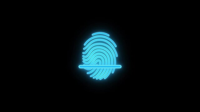 Neon blue fingerprint scan animation biometric security identity verification cyber technology animation