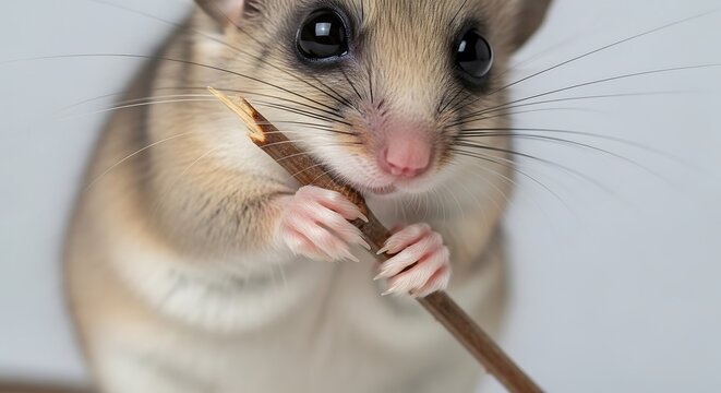 Adorable Dormouse Holding a Twig - A Charming Portrait on White Background.