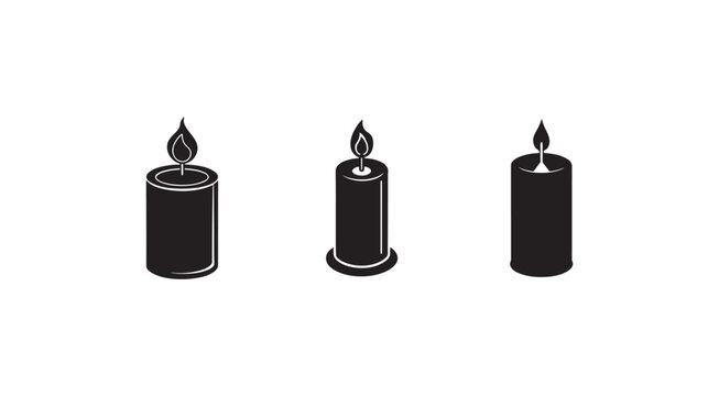 Three black candles with flames on white background  simple icon design