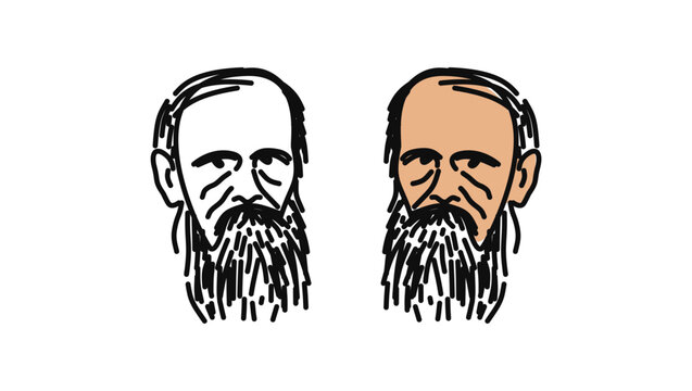 Fyodor Dostoevsky portrait, flat vector illustration