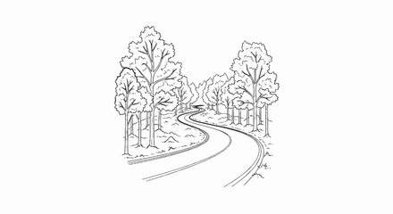 Fototapeta premium Winding road through a dense forest with trees on either side