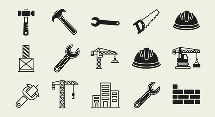 Construction and Building Tools and Equipment Icons. © art.Co