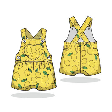 Baby Girl Summer Romper with Lemon Print Pattern Fashion Design