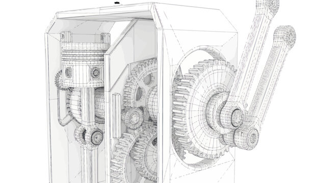 Detailed technical drawing of an internal combustion engine mechanism.