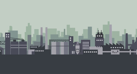 Fototapeta premium Industrial city skyline with factories and buildings.
