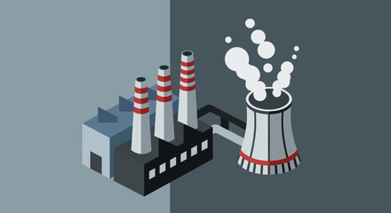 Obraz premium Industrial Factory and Cooling Tower Emitting Smoke.