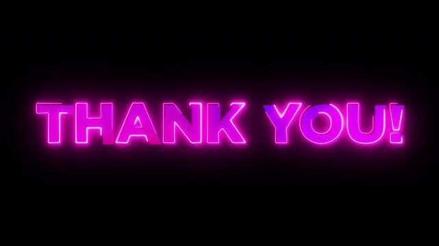 Modern Neon Animated Text THANK YOU! &ndash; Glowing Pink Light Animation for Social Media Outro, Video Marketing, and Presentation Ending.