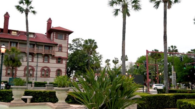 ST AUGUSTINE, FL - APRIL 9, 2018: Flagler square view with tourists