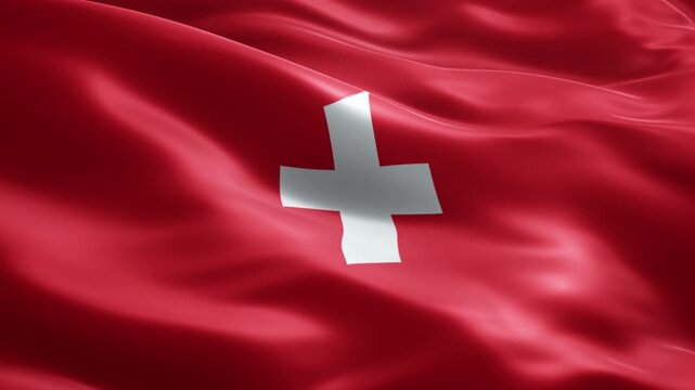 Switzerland Flag Seamless Loop Animation, Football Event Background, Waving Red Cross Fabric