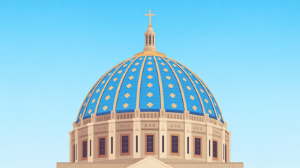 Obraz premium St peter's basilica dome with blue roof and gold accents against clear blue sky vatican city landmark architecture
