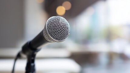 Fototapeta premium Close-up of a studio microphone with soft daylight, shallow depth of field
