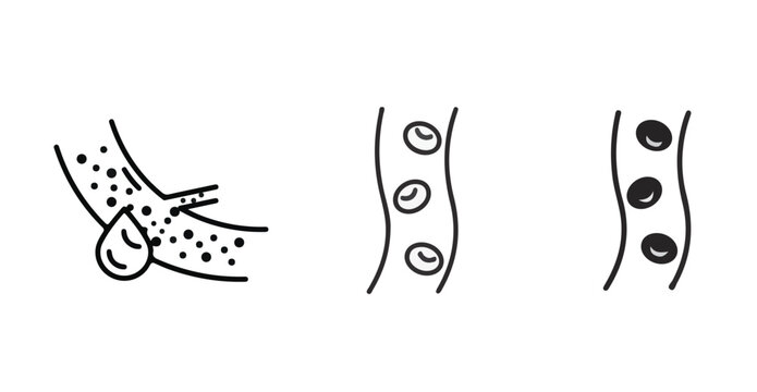 Blood Flow in Human Veins and Red Blood Cell Vector Icons Set