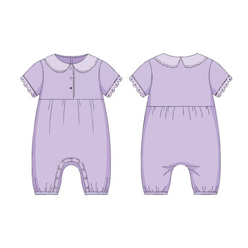 Baby Romper Fashion Sketch with Peter Pan Collar and Scalloped Edges