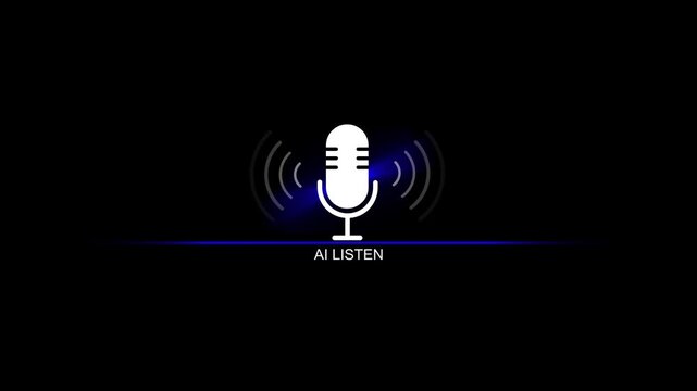 A i voice recognition microphone with sound waves on black background artificial intelligence