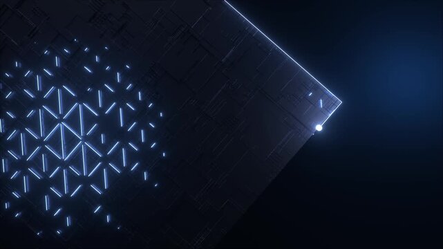 Digital Holographic Futuristic Business City. Camera Flowing Through the Abstract Streets with Technological Interconnected Lines Representing World Wide Web, Internet Connectivity and Big Data. 3D.