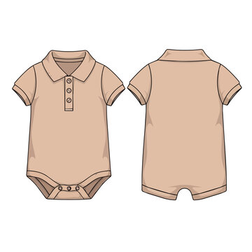 Baby Polo Romper Technical Fashion Sketch Front and Back View