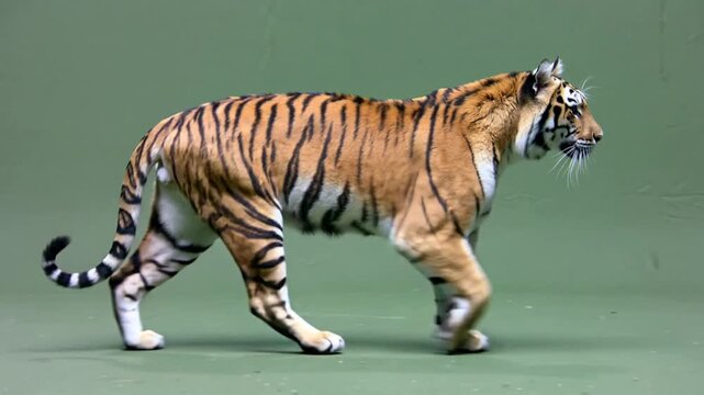 Tiger Running Gracefully Side View Green Screen Footage