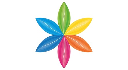 Obraz premium A vibrant and symmetrical six petal flower design with a spectrum of rainbow colored segments illustration