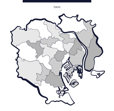 Tokyo vector map. Japan provinces and city map.