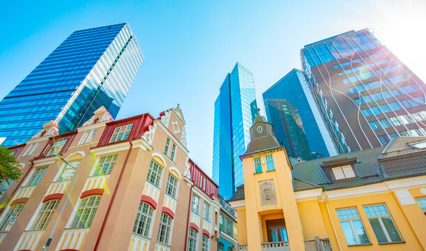 Amazing skyline of Tallinn city centre, Estonia. Old and modern architecture mixing.
