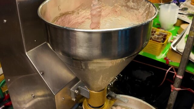 Industrial Mixing of Meat Paste in Machine Bowl Food Production Process, 4K