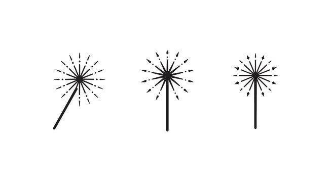 Three dandelion clock seed dispersal illustrations in various stages of blowing away  dandelions seeds floating in air