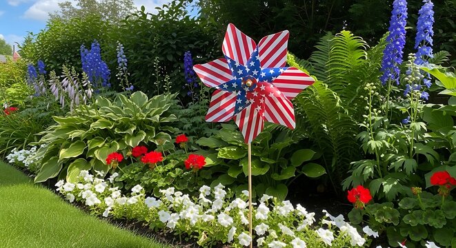 Labor day garden decor patriotic american flag flower wind spinner celebration